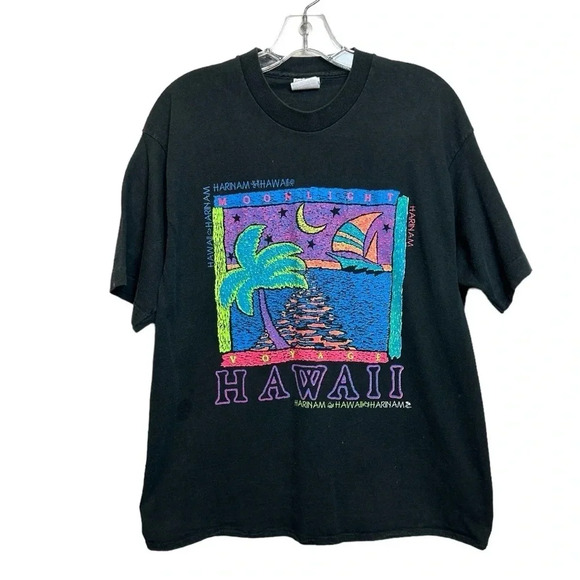 VTG 90s HAWAII HARINAM Moonlight Voyage Neon T-Shirt - Picture 1 of 10